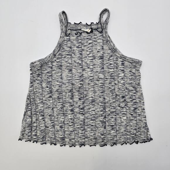 Anthropologie Tops - Anthropologie Top Womens XS Gray Navy Tank Crop Sweater Lettuce Hem Ribbed Kaden